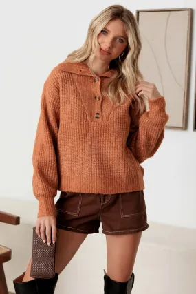 100% Wool Button-Up Neck Pullover Sweater