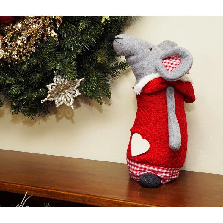 12" Red and Gray Standing Mouse with Hooded Coat Christmas Tabletop Decor