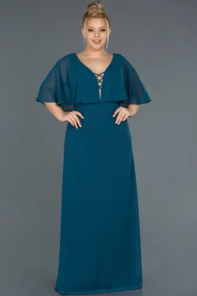 15718 Empress Blue Lace-up Bolero Chiffon Dress