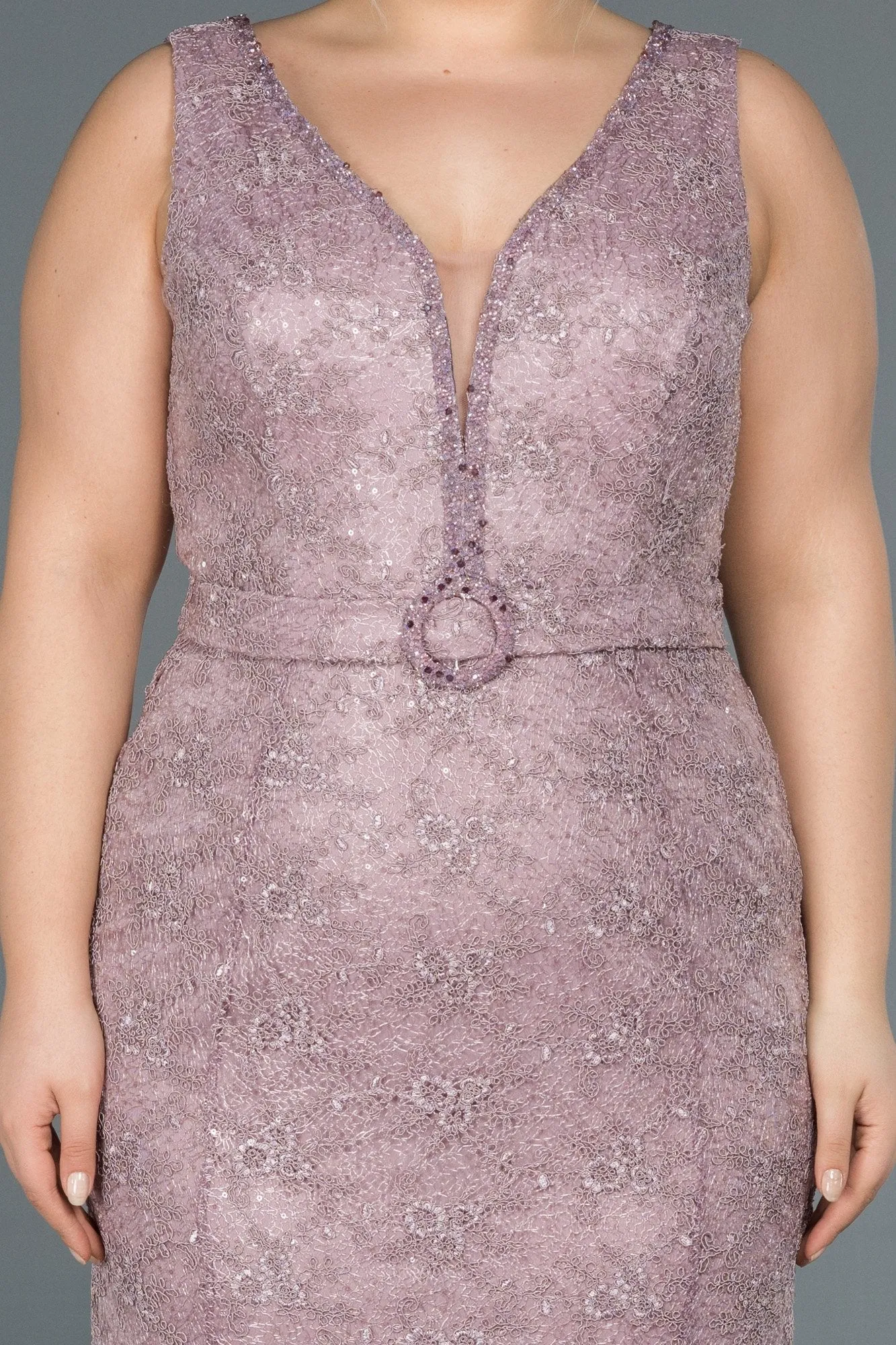 16731 Rose Lavender Shimmer Belt Lace Dress