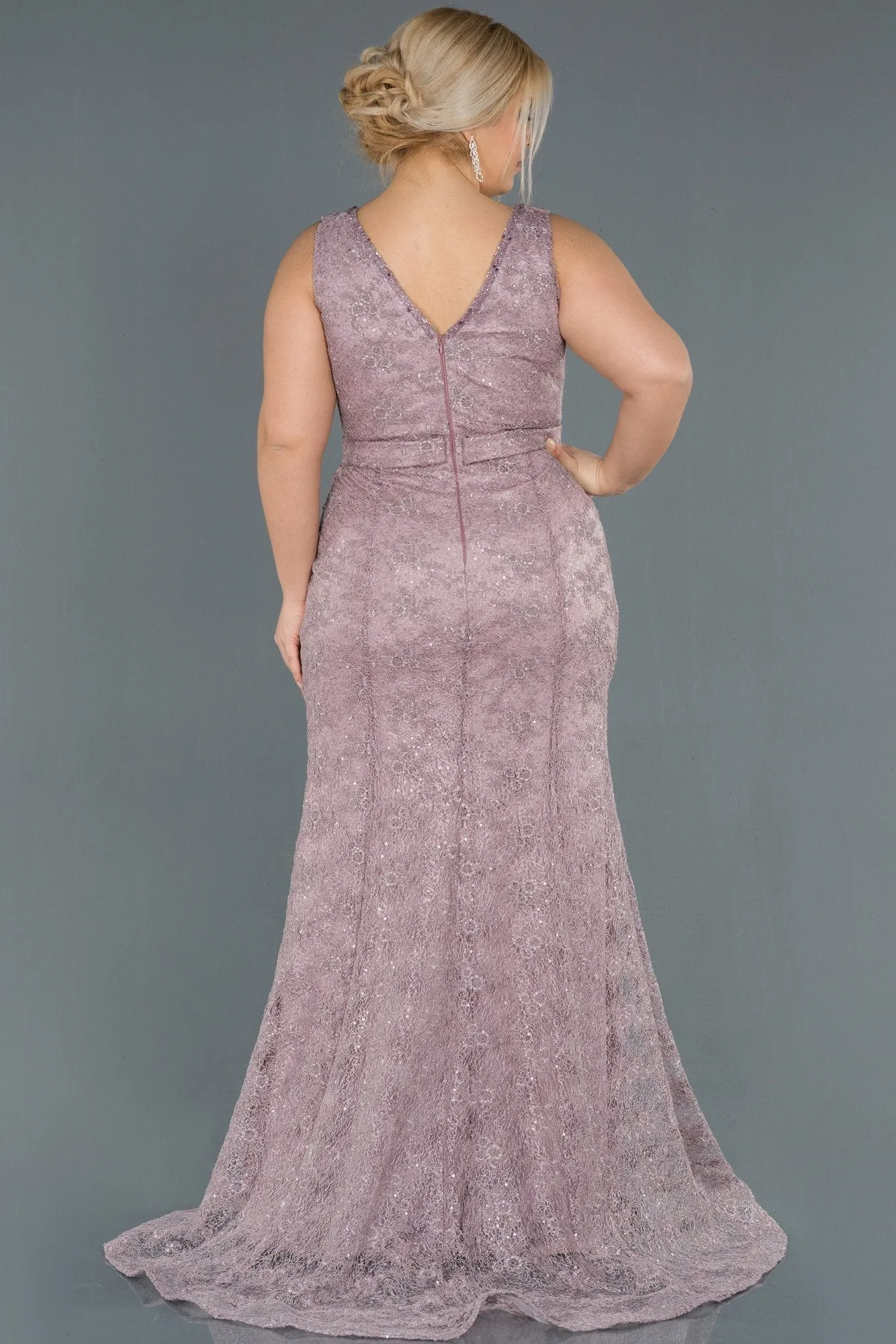 16731 Rose Lavender Shimmer Belt Lace Dress