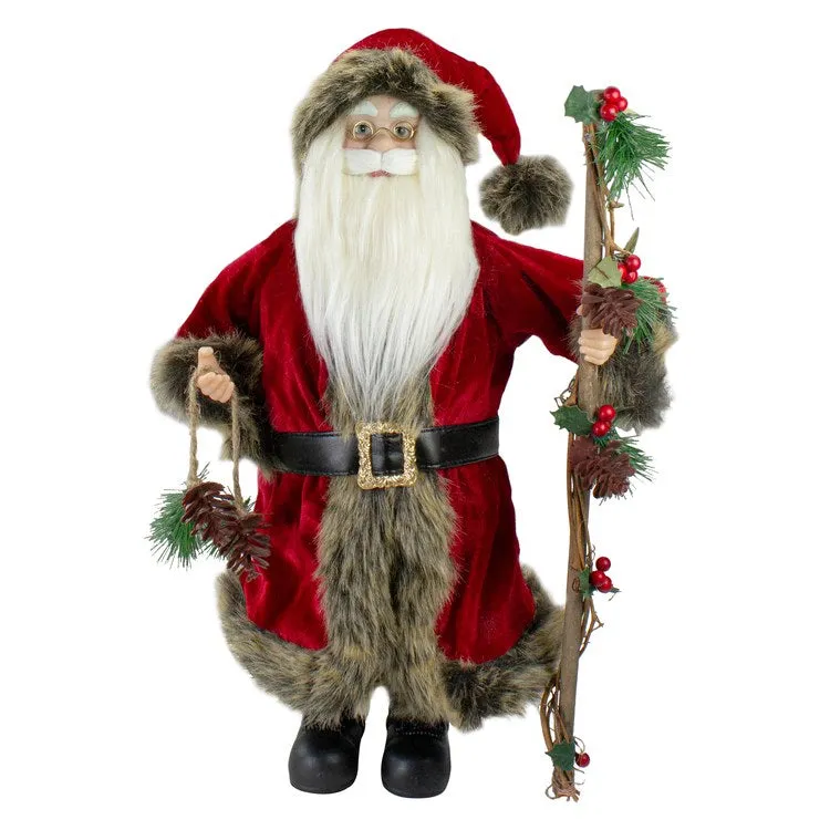 18" Standing Old World Santa Claus with Walking Stick