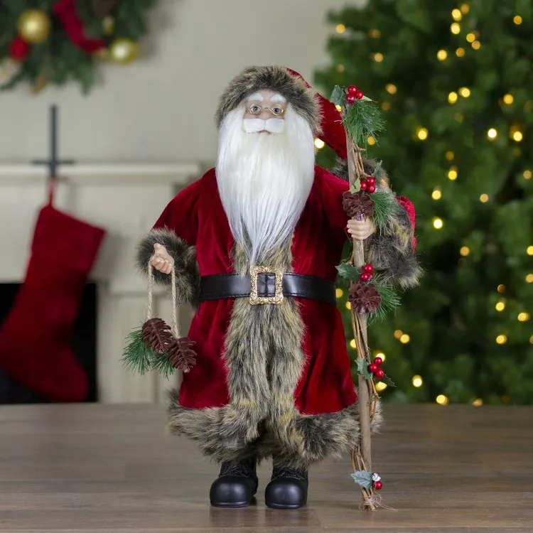 18" Standing Old World Santa Claus with Walking Stick