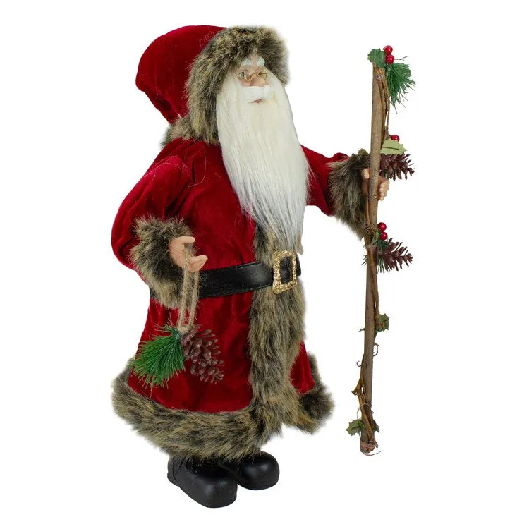 18" Standing Old World Santa Claus with Walking Stick