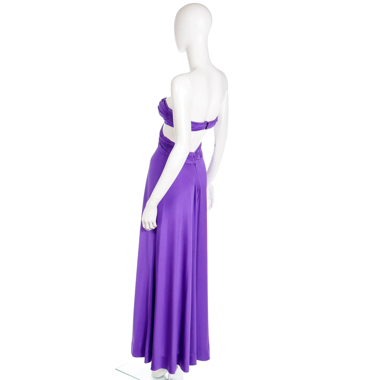 1970s Loris Azzaro Purple Cutout Bra Top Vintage Strapless Evening Dress