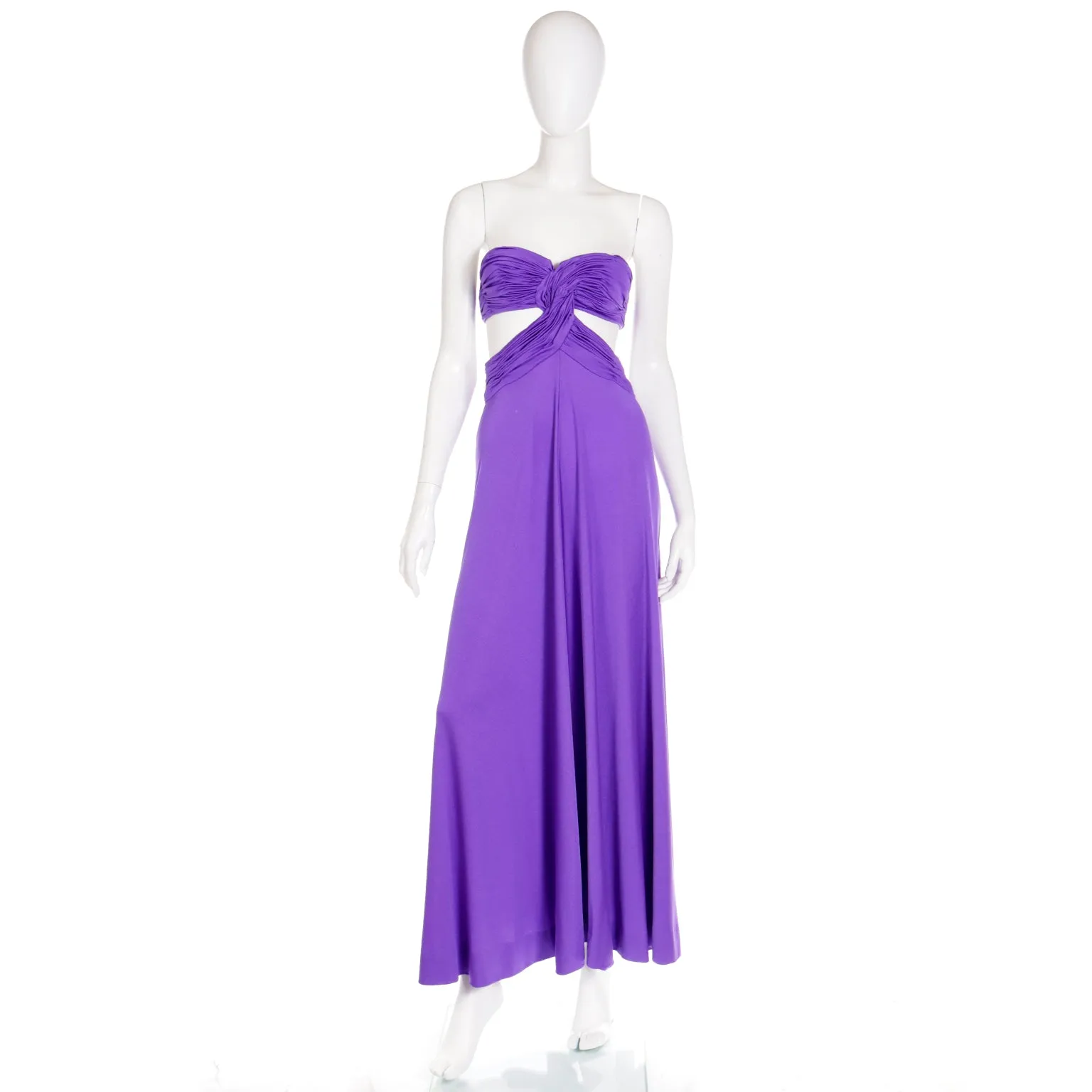 1970s Loris Azzaro Purple Cutout Bra Top Vintage Strapless Evening Dress