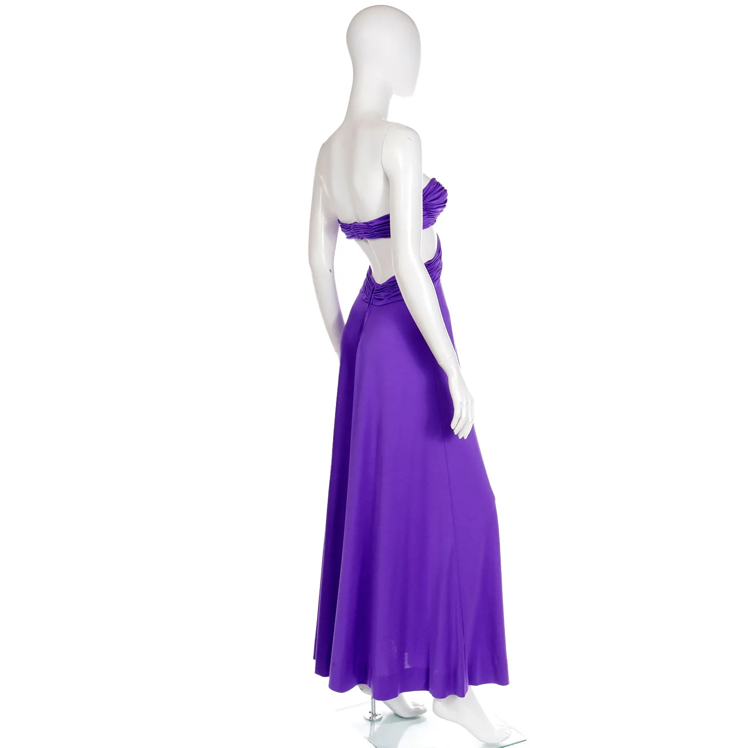 1970s Loris Azzaro Purple Cutout Bra Top Vintage Strapless Evening Dress