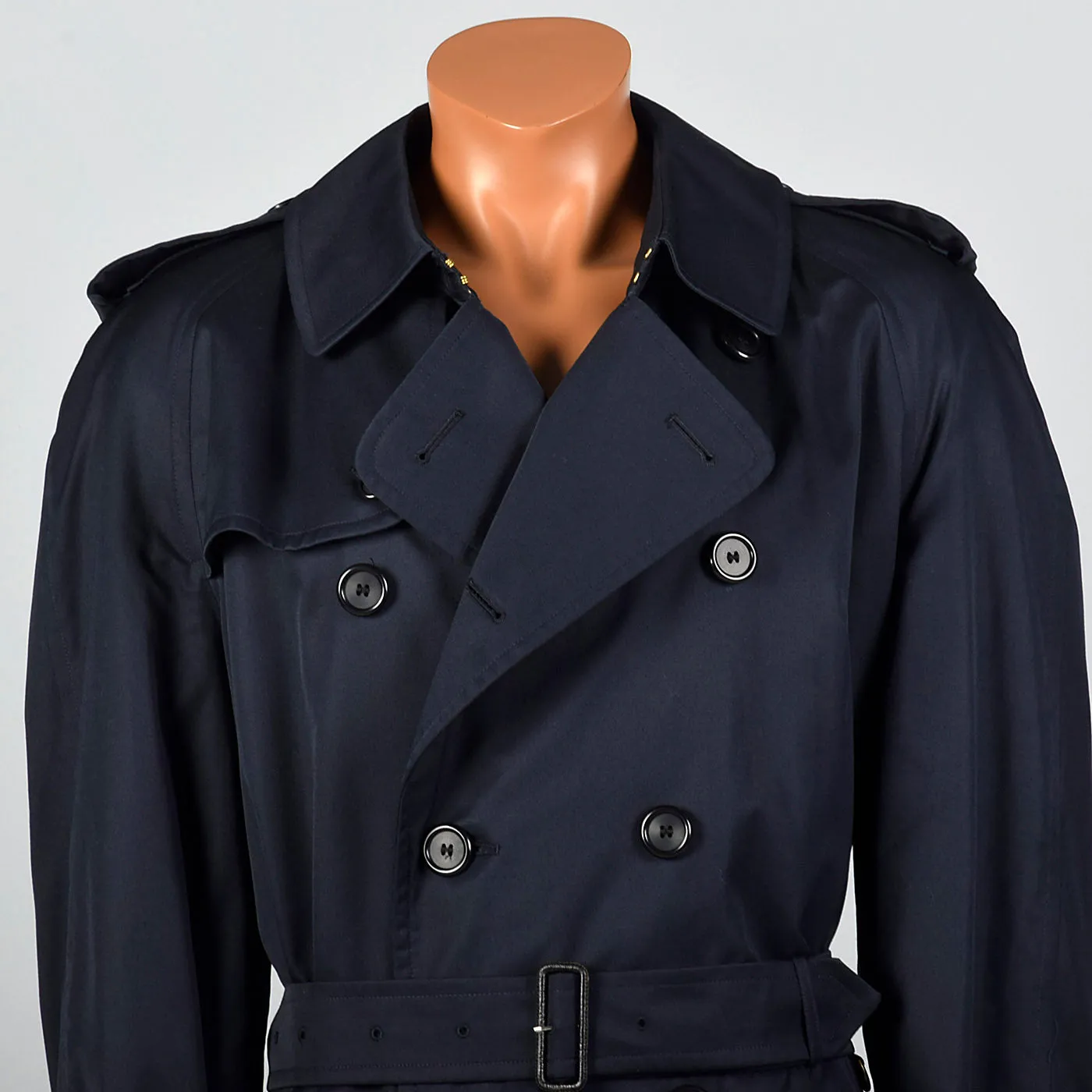 1980s Mens Burberrys  Prorsum Navy Blue Trench Coat