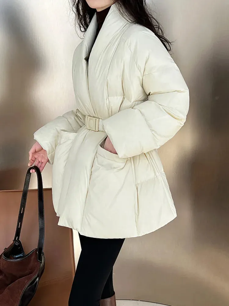 A&A Pola Shawl Collar Belted Wait Puffer Coat