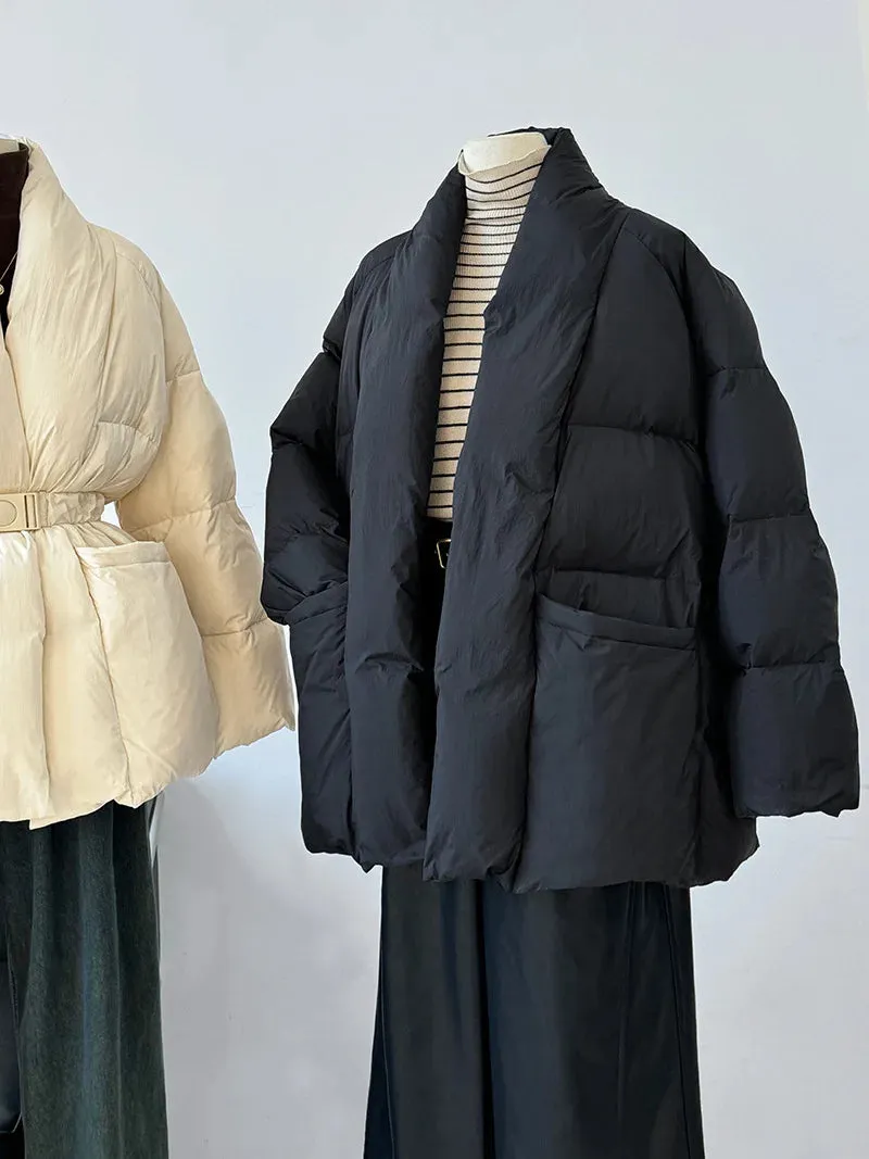 A&A Pola Shawl Collar Belted Wait Puffer Coat