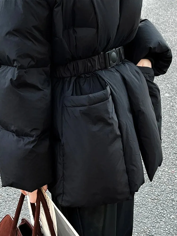 A&A Pola Shawl Collar Belted Wait Puffer Coat