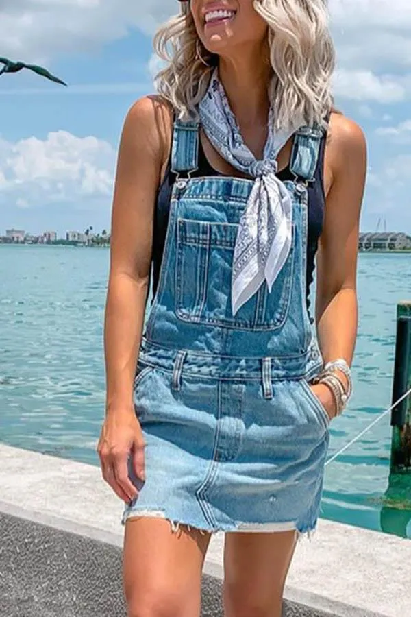 Adjustable Buckle Denim Overall Dress