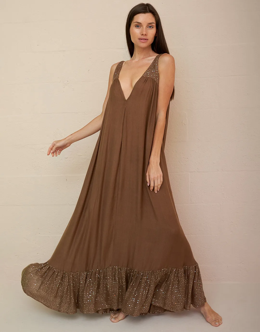 Aliyah V Neck Dress - Chocolate