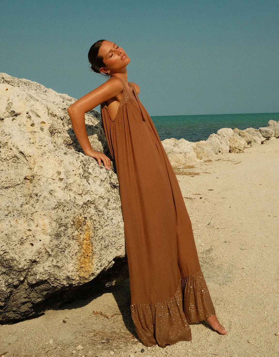 Aliyah V Neck Dress - Chocolate