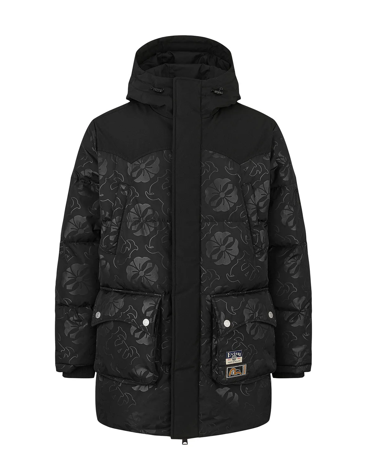 Allover Heat Seal Print and Logo Appliqué Regular Fit Down Coat