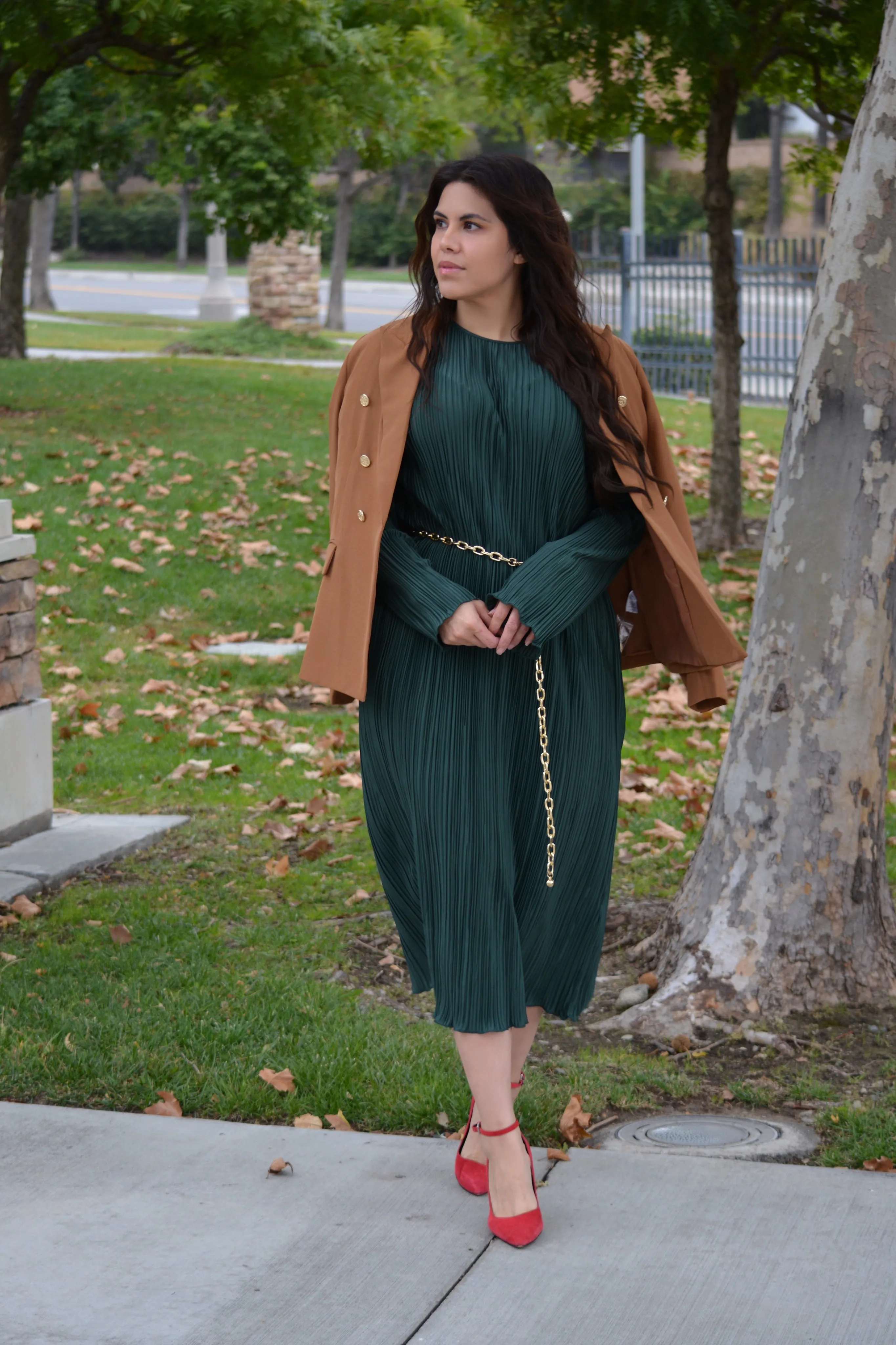 Amari Emerald Green Micro Pleated Dress