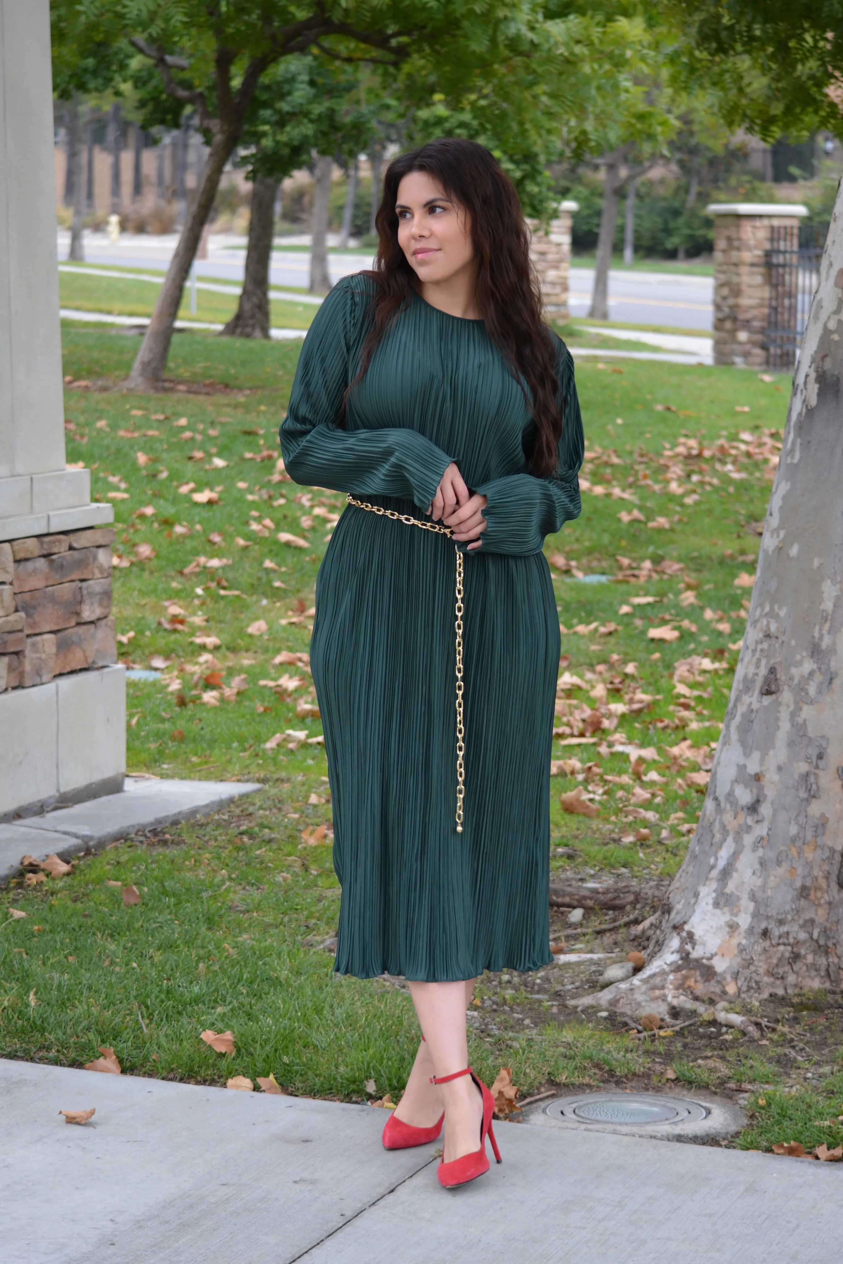 Amari Emerald Green Micro Pleated Dress