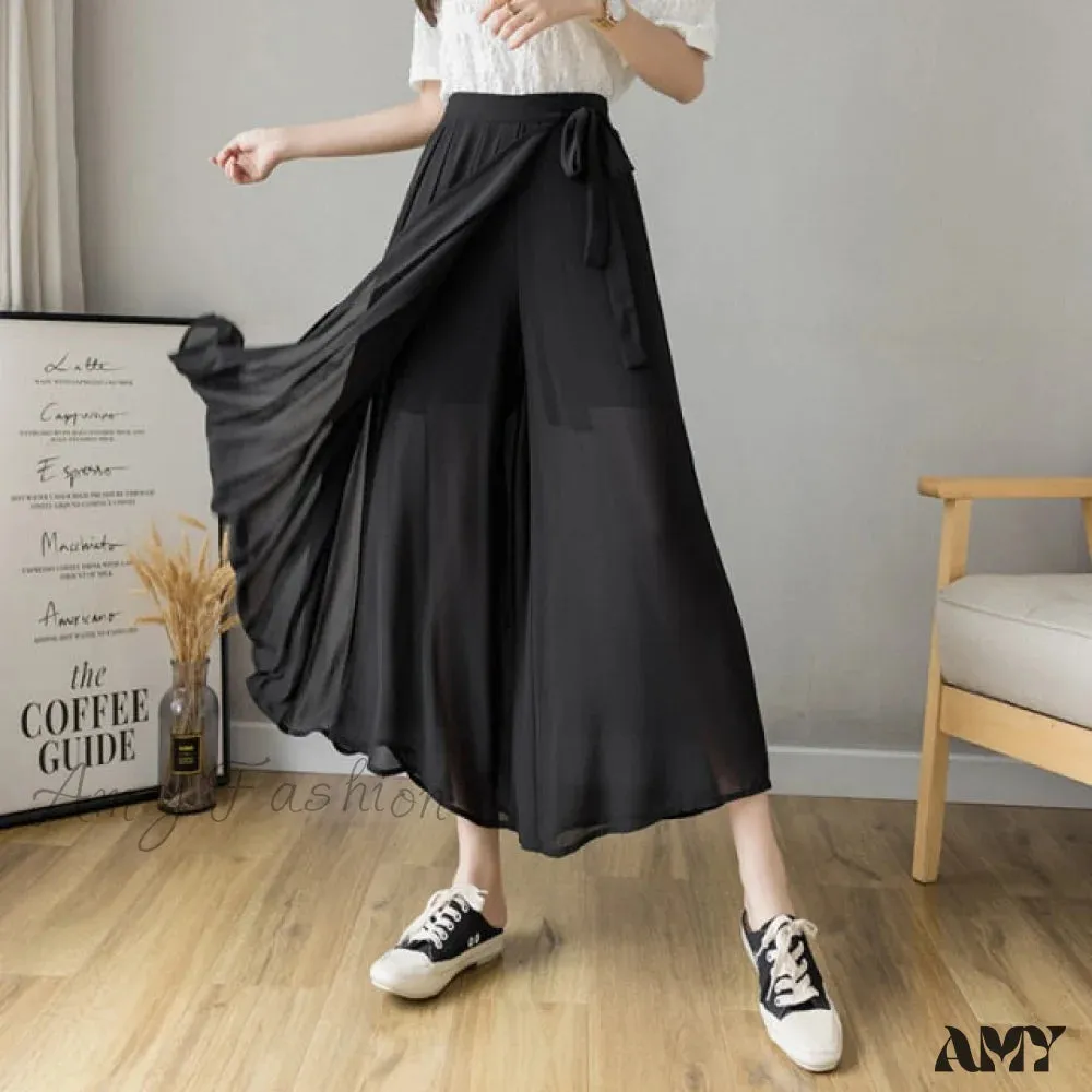 Amy Fashion - Pleated Chiffon Plus Size High Waist Skirt