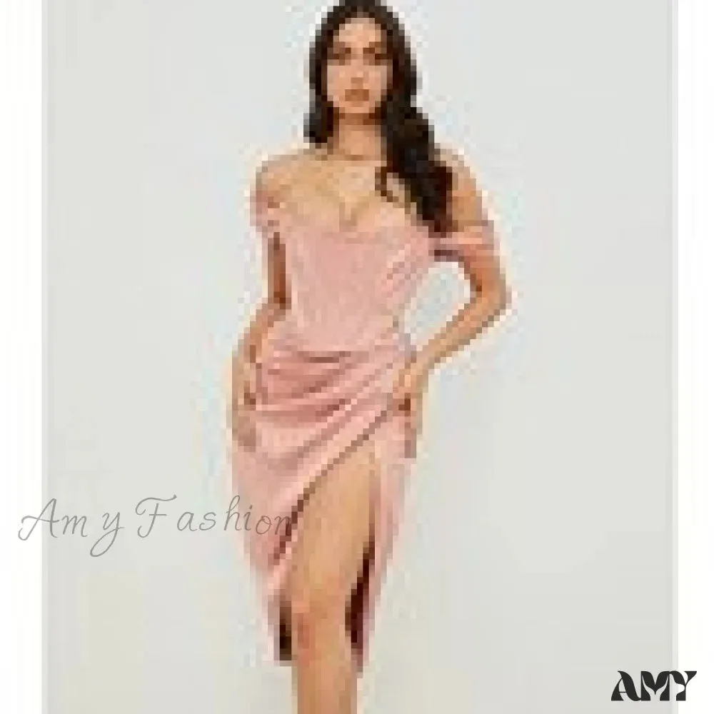 Amy Fashion - White Off Shoulder Sexy High Split Strapless Dress