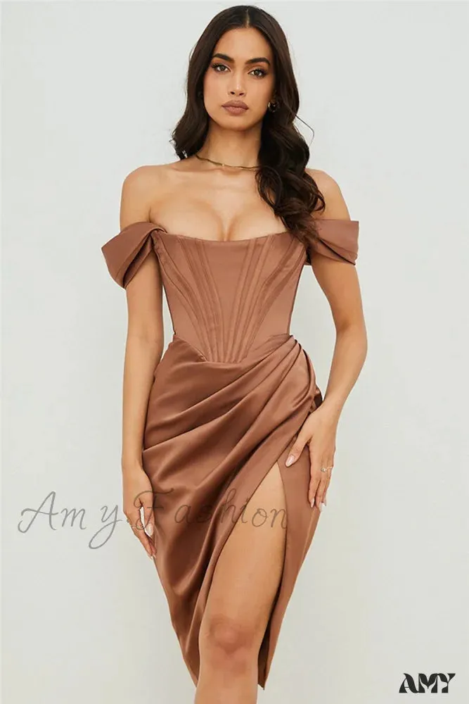 Amy Fashion - White Off Shoulder Sexy High Split Strapless Dress