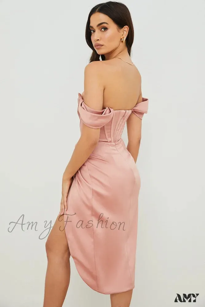 Amy Fashion - White Off Shoulder Sexy High Split Strapless Dress