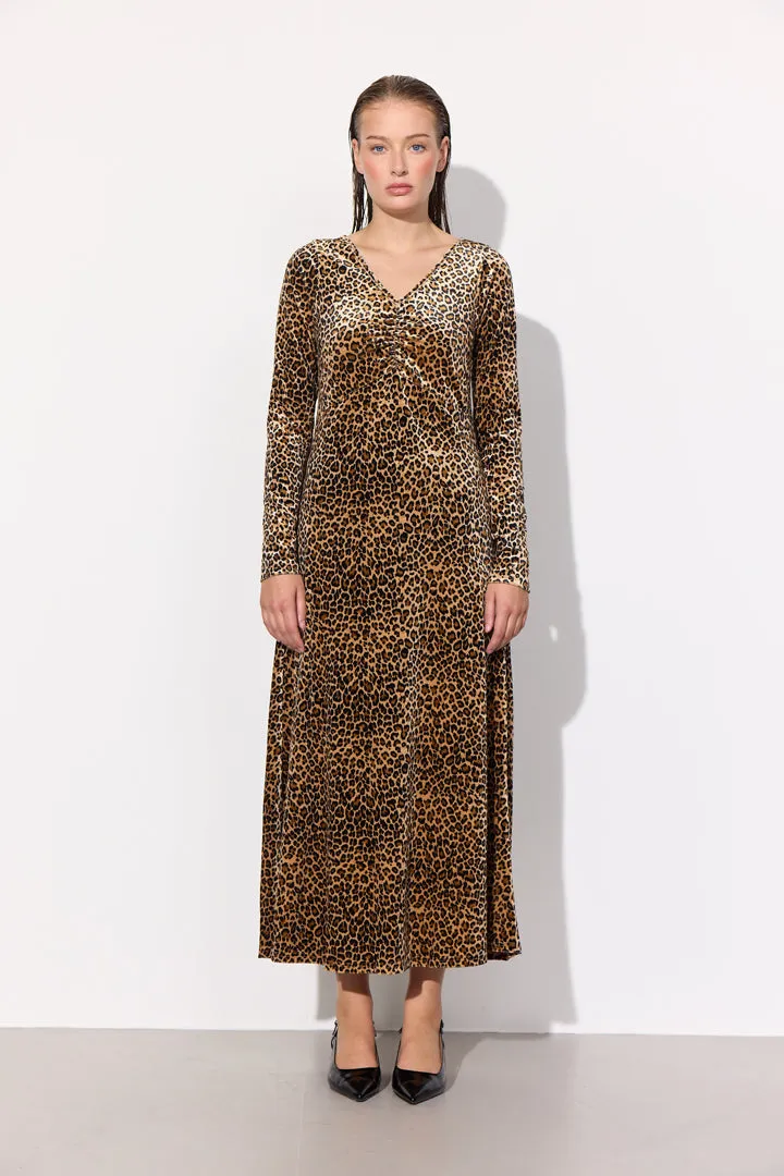 Angela Velour Dress - Leopard