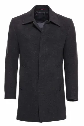 Anthracite Hidden Button Peak Lapel Coat - Wessi