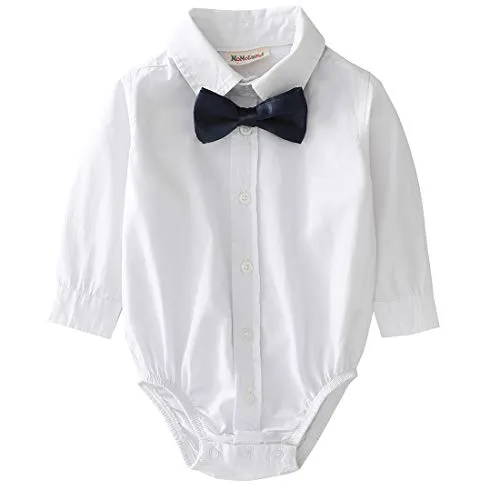 Baby Long Sleeve Woven Cotton Bodysuit With Bow