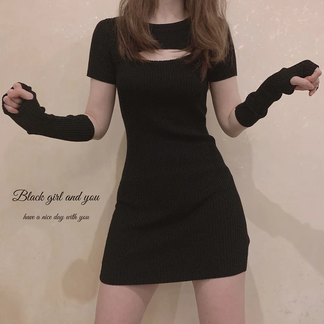 [Basic] Soft Kitty bodycon knitting dress set