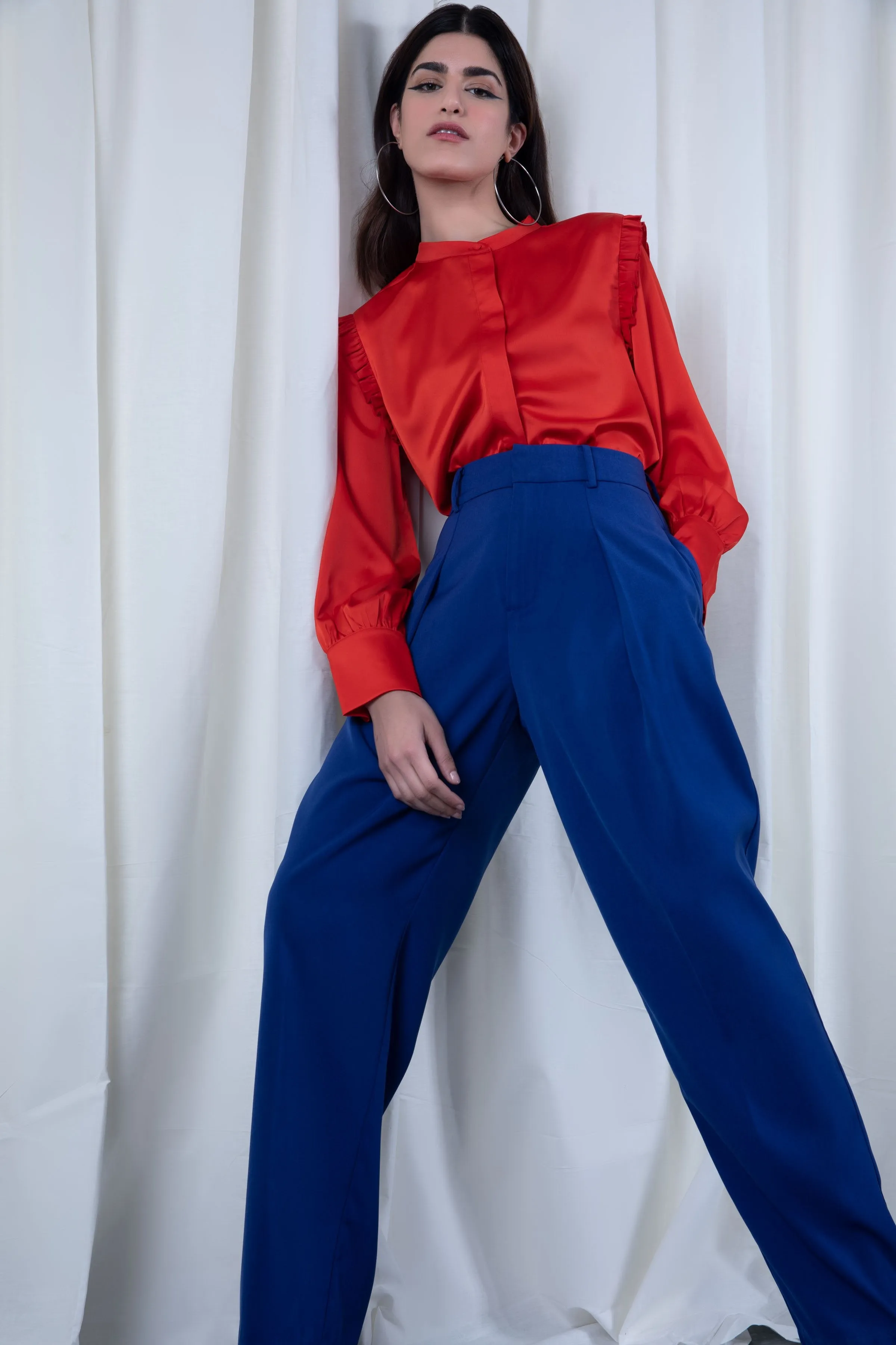 Blue High-rise Pants