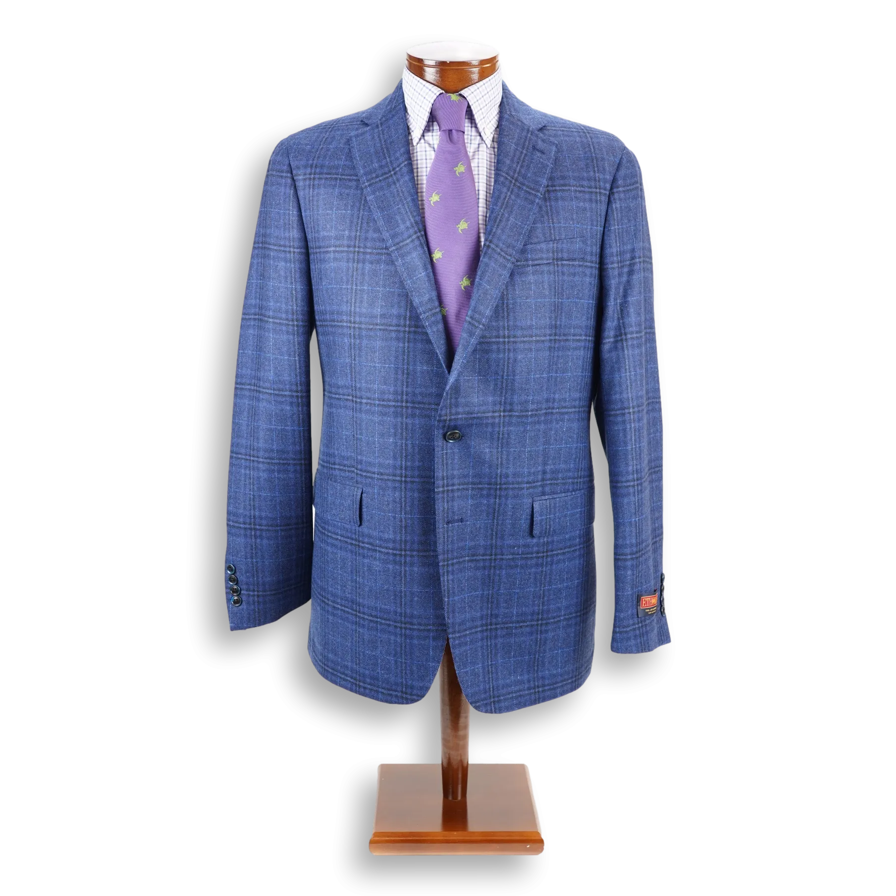 Blue Plaid Wool and Cashmere Blend Sport Coat