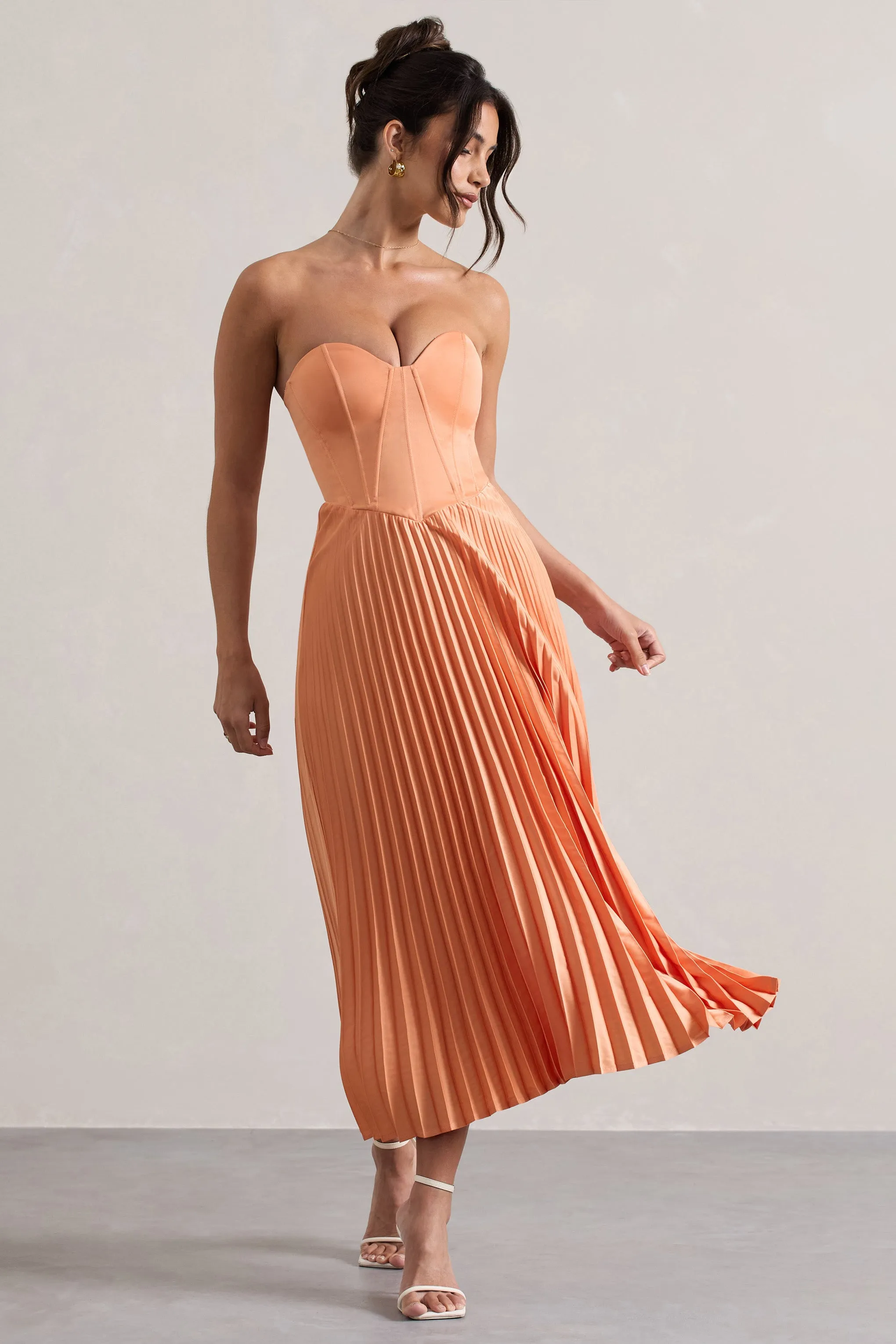 Bordeaux | Peach Satin Corset Style Midi Dress