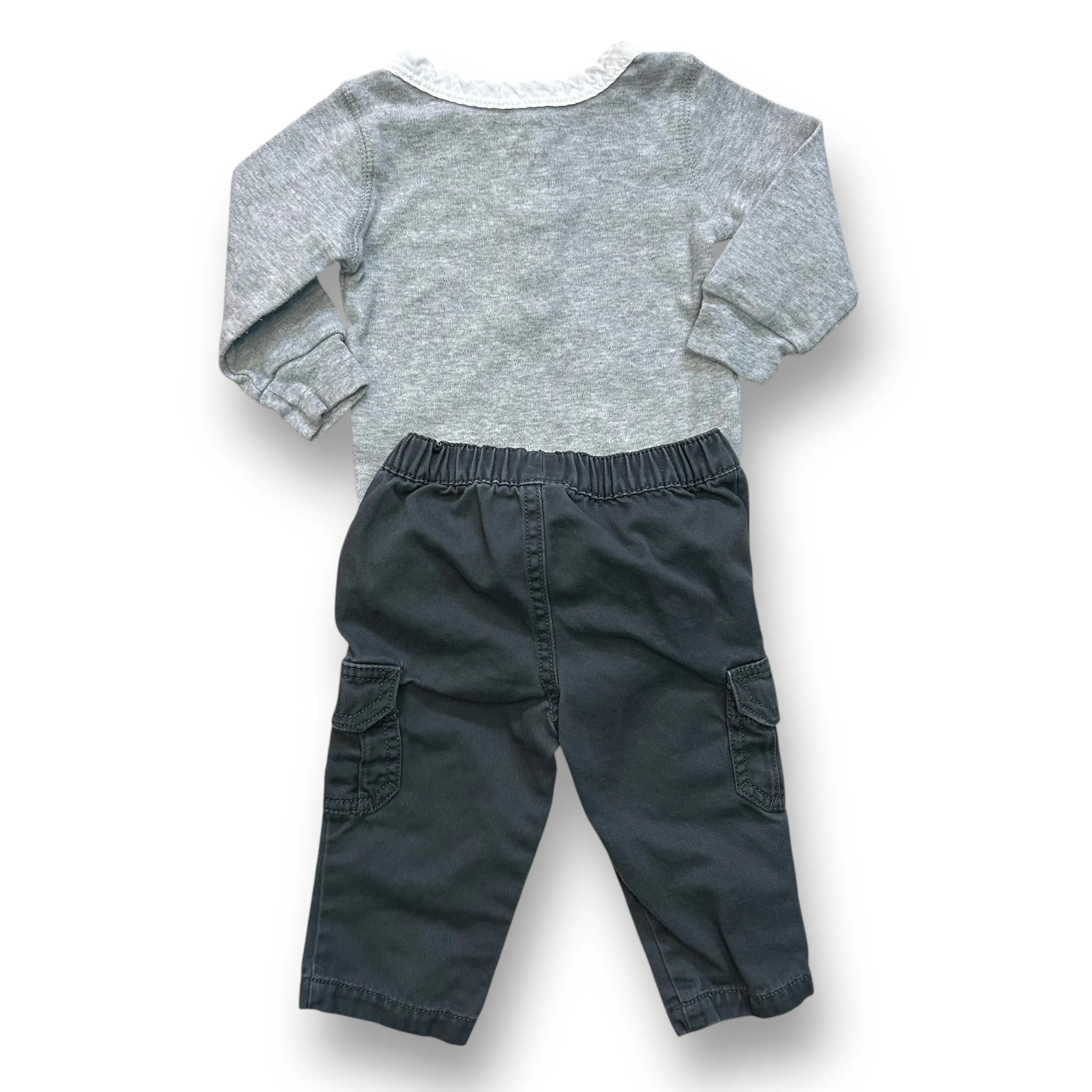 Boys Carter's Size 6 Months Dark Gray Khaki Pants & Bodysuit Outfit