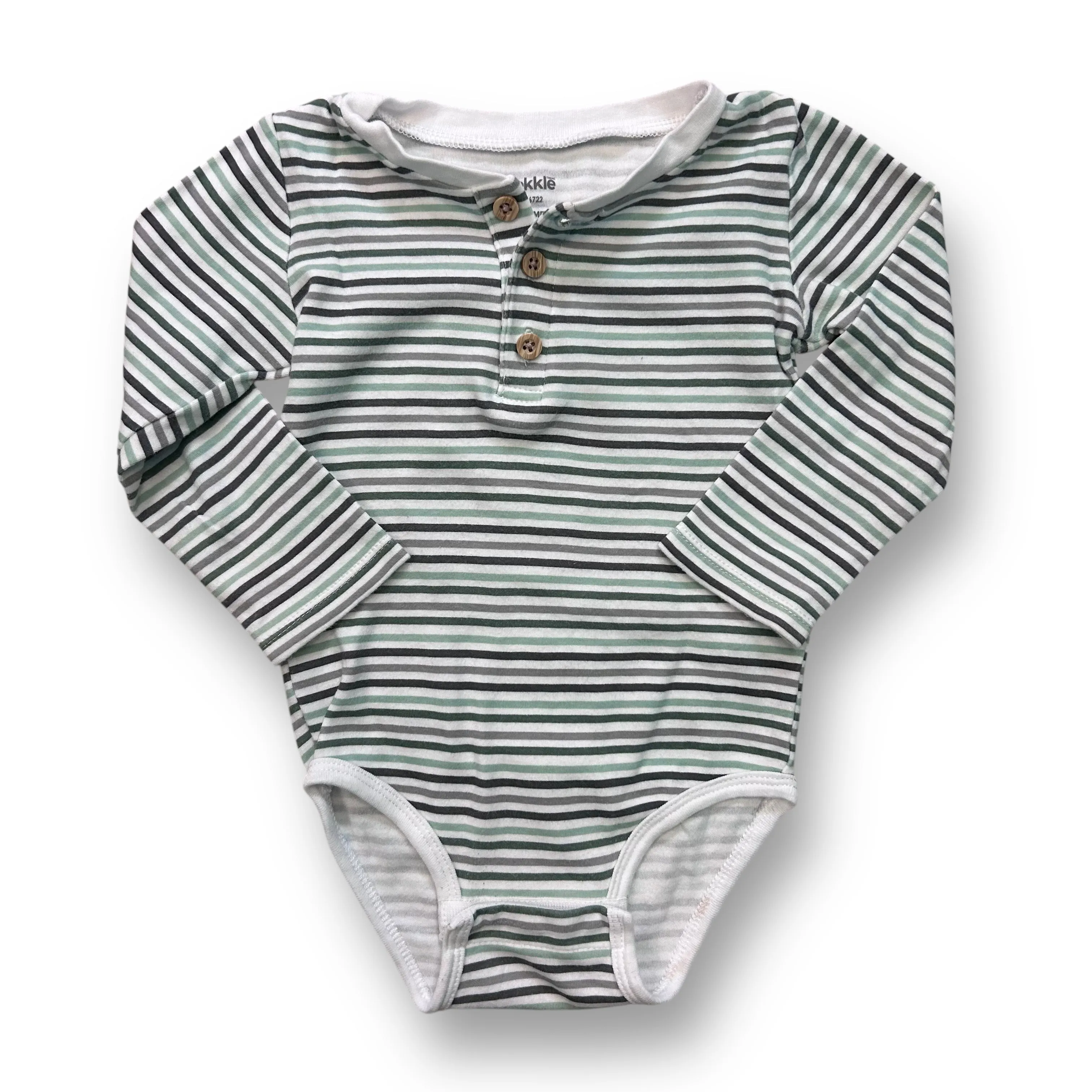 Boys Pekkle Size 18 Months Green & Gray Striped Henley Bodysuit