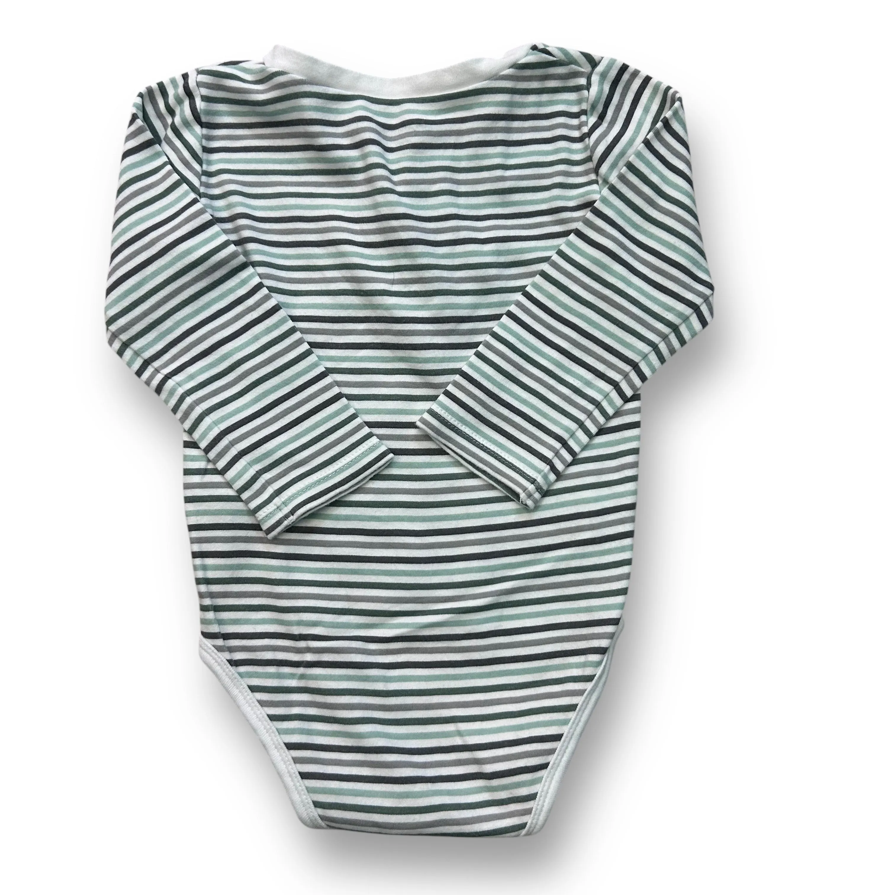 Boys Pekkle Size 18 Months Green & Gray Striped Henley Bodysuit