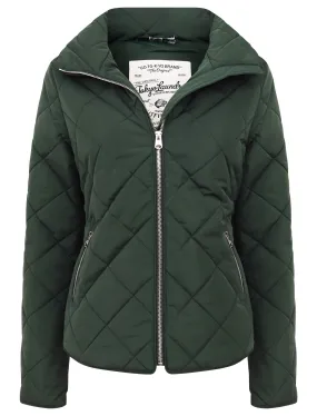 Braintree Funnel Neck Diamond Quilted Puffer Jacket In Dark Green - Tokyo Laundry