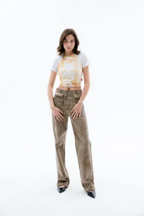 Brown Wide-Leg High-Rise Jeans