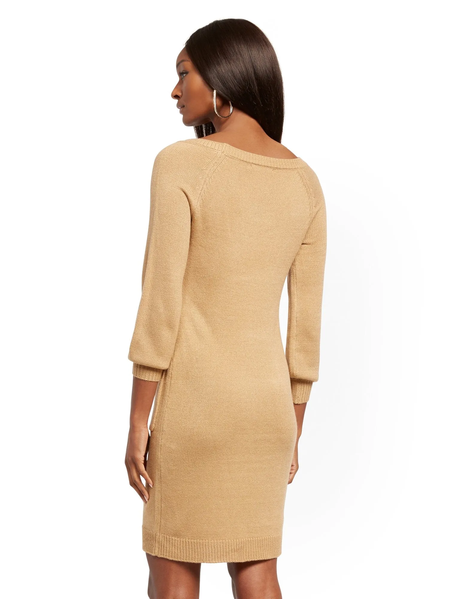 Button-Accent Cable-Knit Sheath Sweater Dress