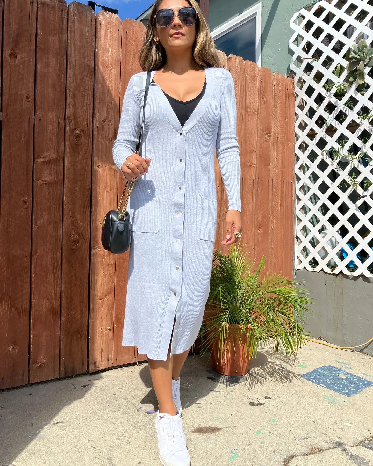 Button Down Long Line  Sweater Cardigan Dress