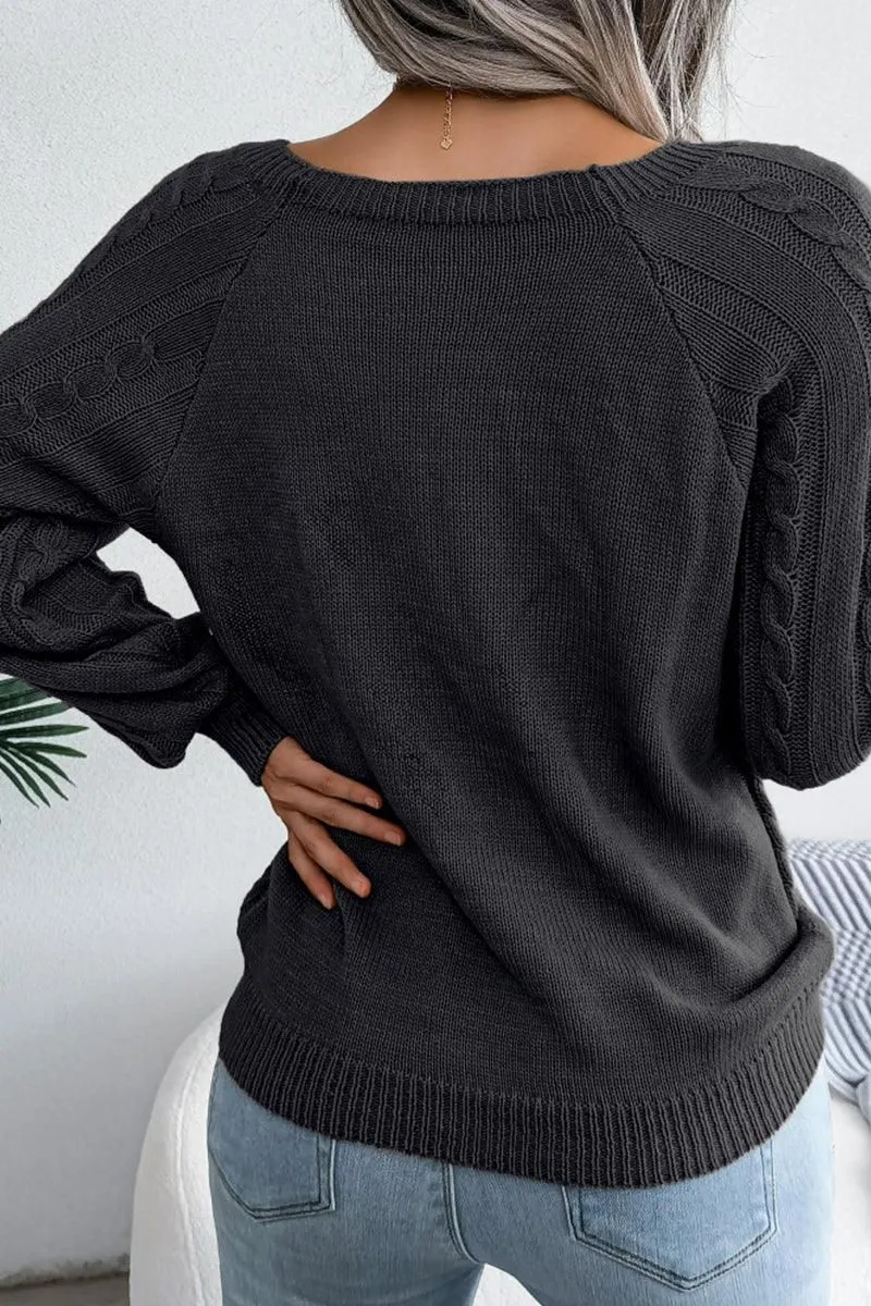 CABLE KNIT BUTTON DETAILED PULLOVER SWEATER