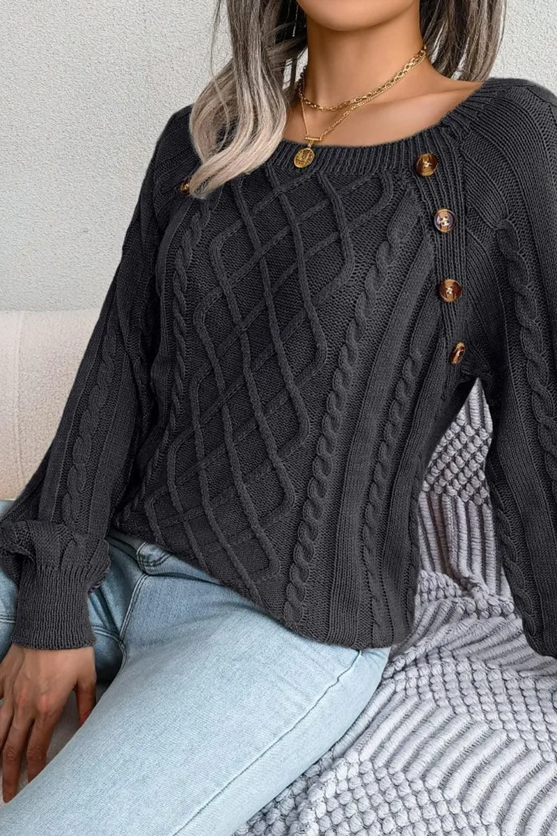 CABLE KNIT BUTTON DETAILED PULLOVER SWEATER