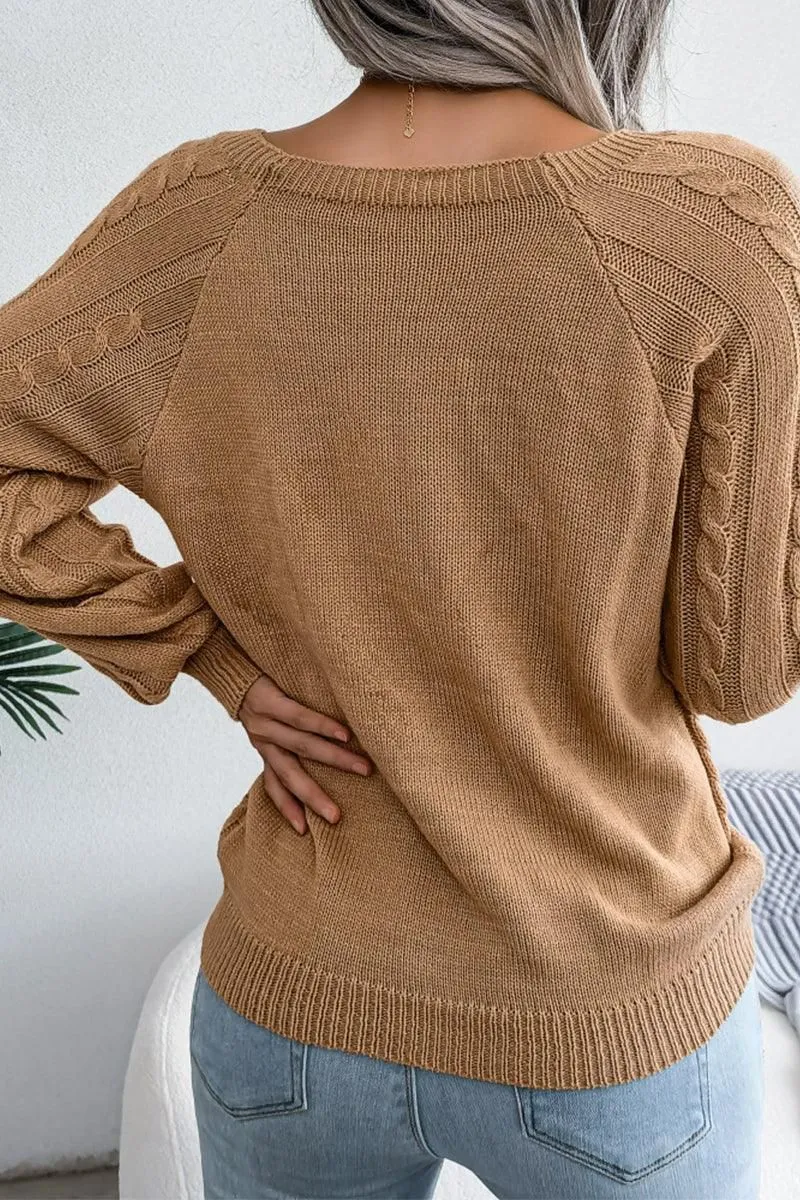 CABLE KNIT BUTTON DETAILED PULLOVER SWEATER