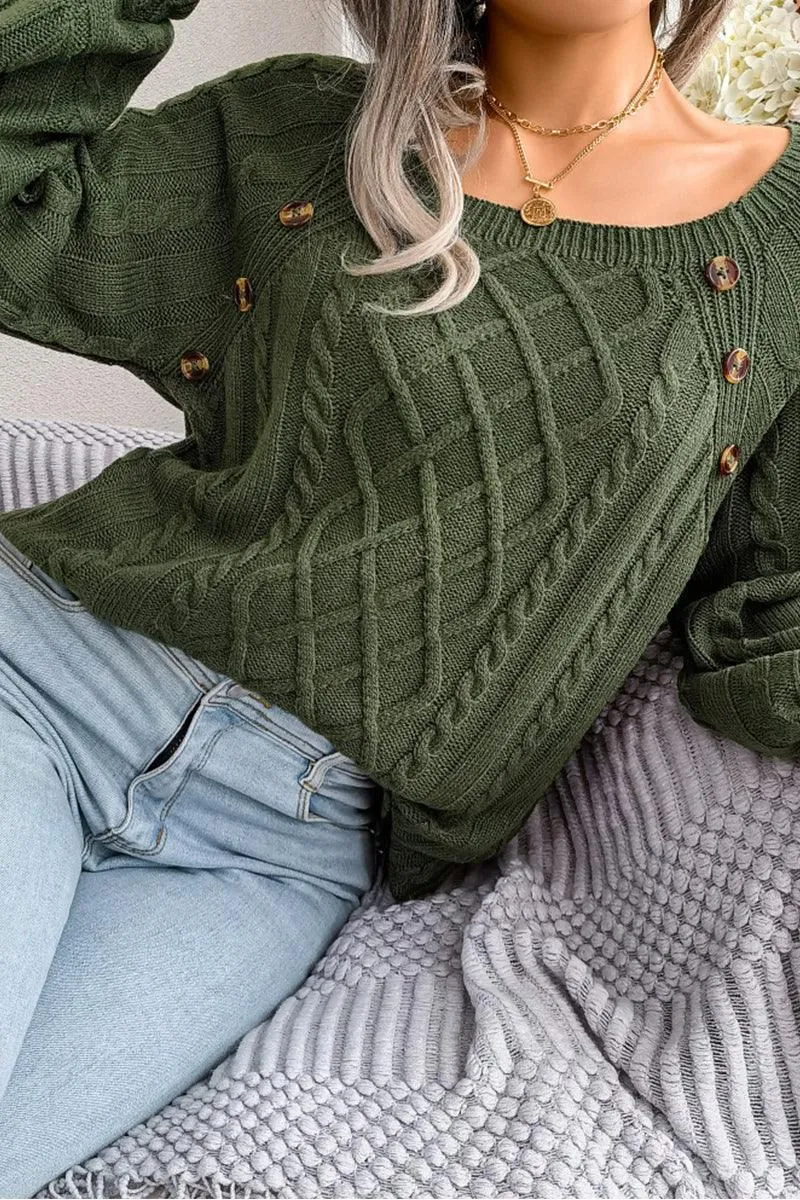 CABLE KNIT BUTTON DETAILED PULLOVER SWEATER