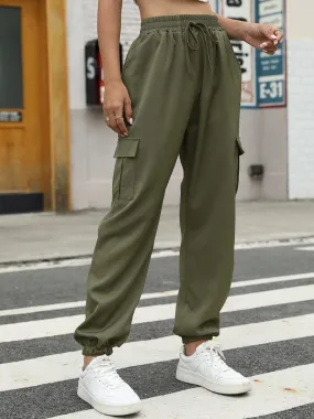 Cargo Pants with Side Pockets and Elastic Waist