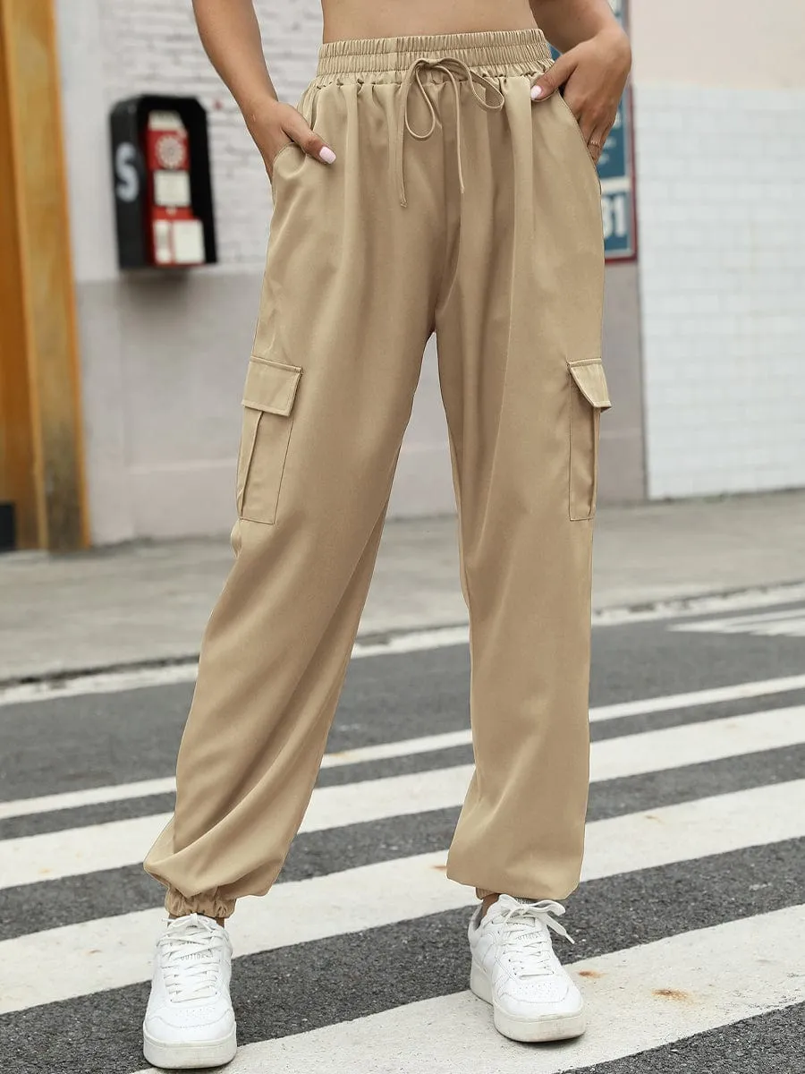 Cargo Pants with Side Pockets and Elastic Waist