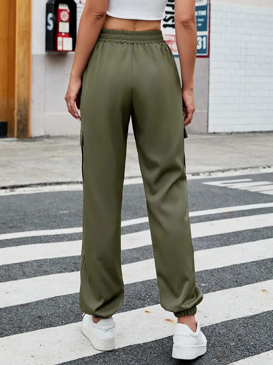 Cargo Pants with Side Pockets and Elastic Waist