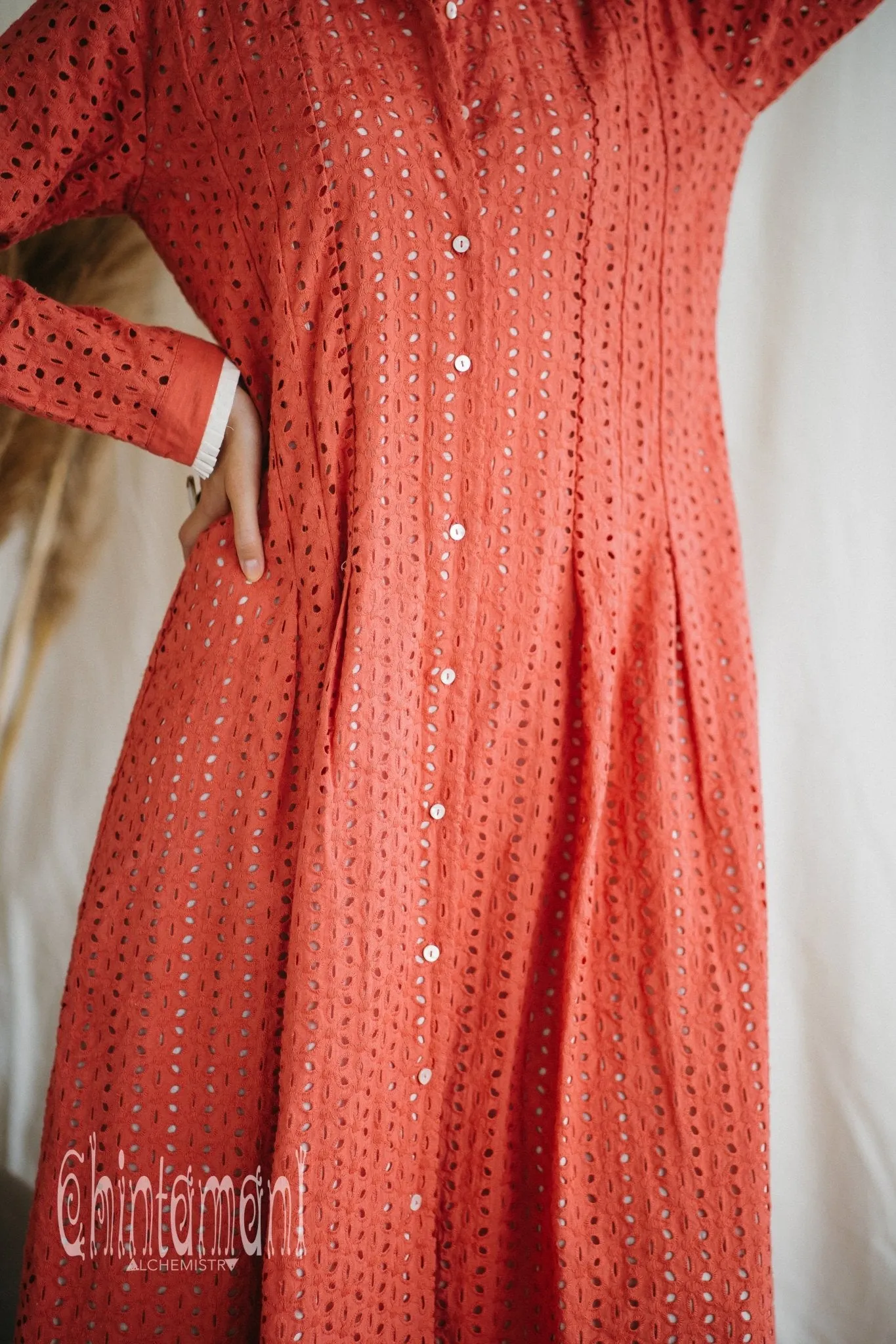 Certified Organic Cotton Maxi Shirt Dress / Coral Rose