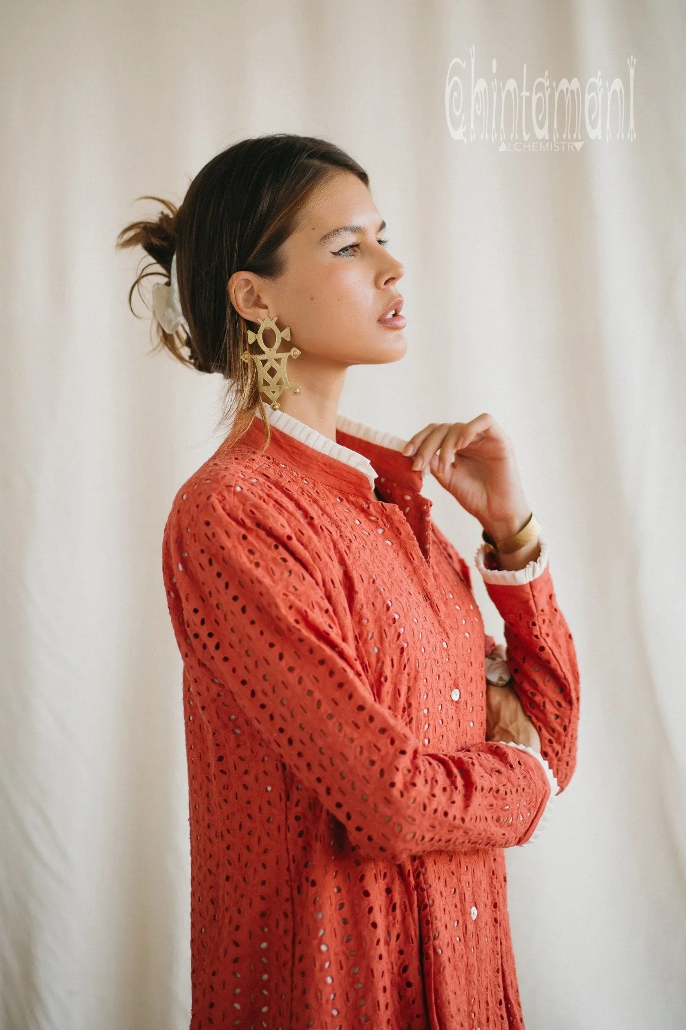 Certified Organic Cotton Maxi Shirt Dress / Coral Rose