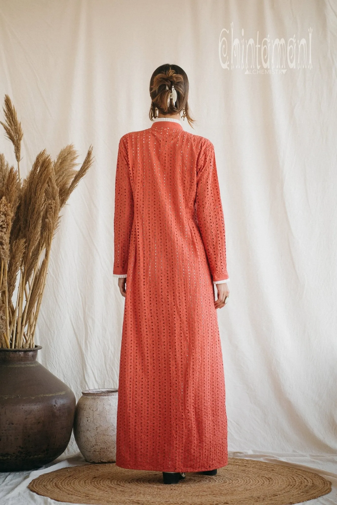 Certified Organic Cotton Maxi Shirt Dress / Coral Rose