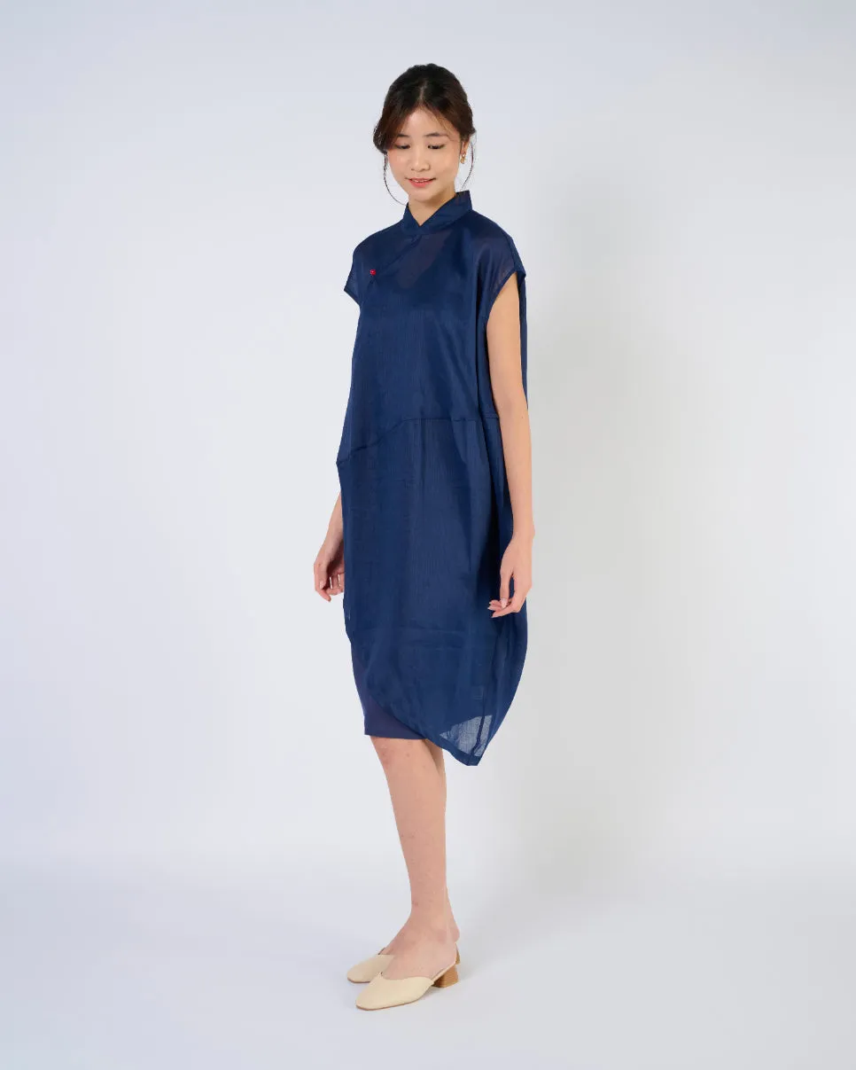 Cheongsam Cocoon Dress in Dark Blue